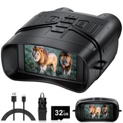Night Vision Goggles - 4K Night Vision Binoculars with 5000mAh Rechargeable Battery, 32GB TF Card can Save Photo and Video, 3'' HD Screen for Camping 