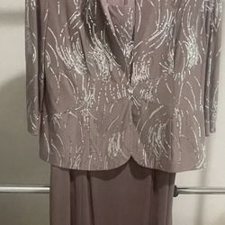 Tea-Length Firework Sequin Jacket Dress with Godet Detail Mesh Skirt, 16, Pewter Frost