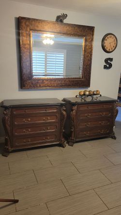 TWO BEAUTIFUL BROWN NIGHTSTANDS WITH MARBLE TOP