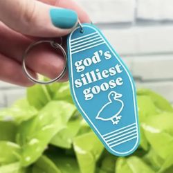 Brand New Cute God’s Silliest Goose Turquoise Keychain Gift