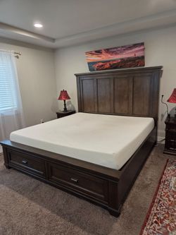 king size bed solid wood with  mattress.