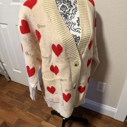 Heart cardigan sweater khaki button v-neck long sleeve knit pocket One Size Fit All