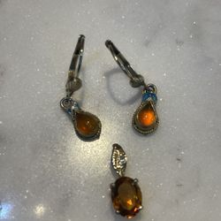 Amber Earrings & Citrine Pendant 