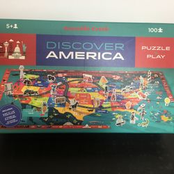 100 Piece Discover America Learning Puzzle and Play Put together the puzzle and than play a learning game on it 27”x36” floor puzzle 21 stand up and p