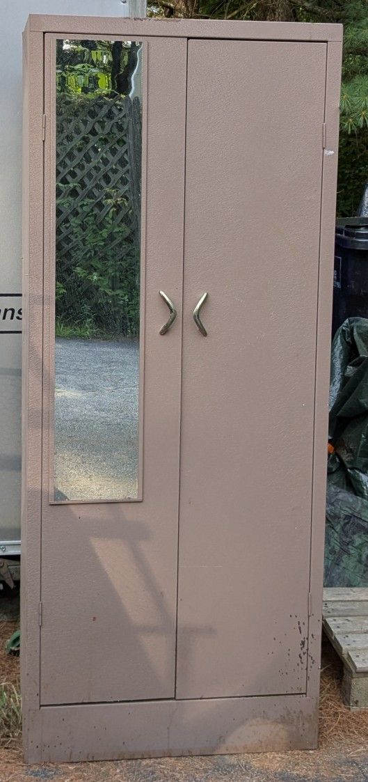 Tall Metal Cabinet /  Closet with Mirror 