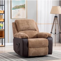 Brown Fabric Recliner Chair Theater Single Recliner Thick Seat and Backrest, Suitable for Living Room, Side Bags Electric Sofa Chair, Electric Remote 