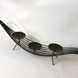 Wrought Iron Gondola Boat 3 Votive Candle Holder Decor