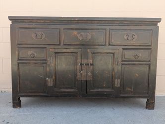 Antique Chinese Black Lacquer Sideboard Cabinet