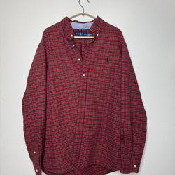 Vintage Ralph Lauren Red Plaid Tartan Button Up Collared Shirt Classic 