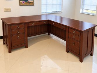 L-Shaped Wood Executive Desk with Drawers