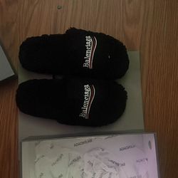 Balenciaga Black fur slides