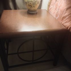 Wooden Top Table With Designer Metal Frame 