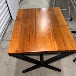 Wood Top Side Tables W/ Metal X Base ; 2 Tables