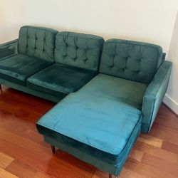 Emerald Green Velvet Sectional Couch