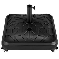 37L Capacity Fillable Rolling Patio Umbrella Base Stand Water/ Sand-Filled Outdoor Base Stand for Umbrella Black