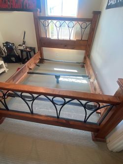 Queen size Wood and Wrought Iron Bed Frame