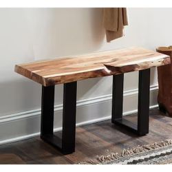 Alaterre Furniture Alpine 36 in. Natural Live Edge Solid Acacia Wood Bench with Black Metal Legs and Floor Protectors for Entryways