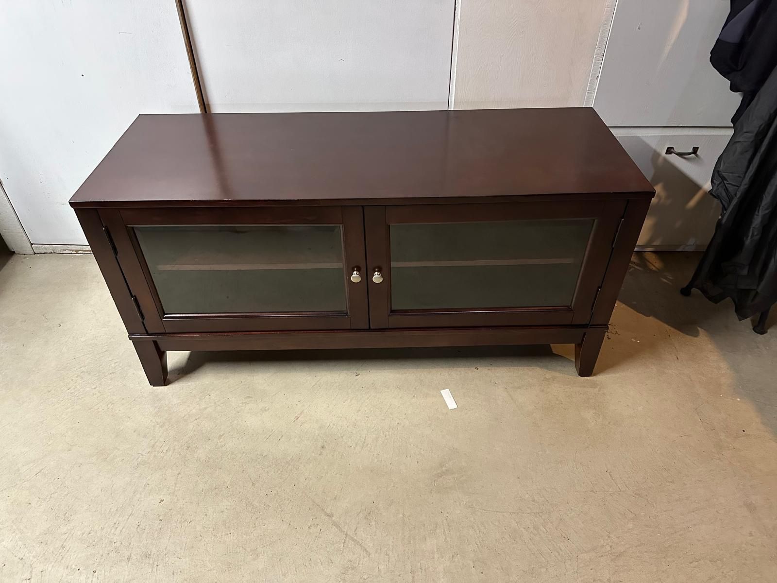 Wooden TV Stand With Glass Doors