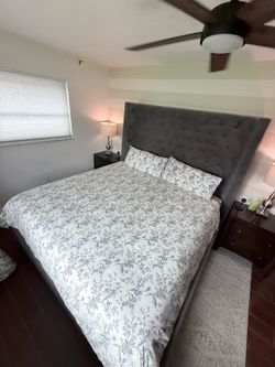 King Gray Tufted Upholstered Wingback Bed Frame