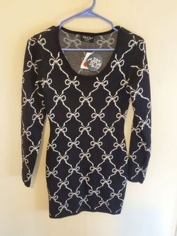 Jolie & Joy Black Sweater Dress with White Bow Pattern SIZE M