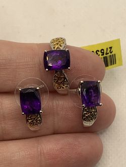 AMETHYST RING AND J-HOOP EARRINGS