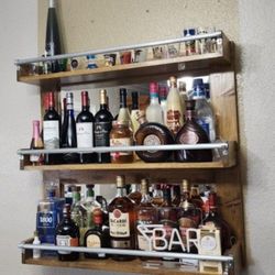 Wood Bar With Glass, 3 Tier