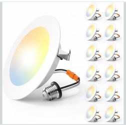 Amico Iluminación empotrada de 4 pulgadas, paquete de 12 luces LED planas de 5CCT, 2700K/3000K/4000K/5000K/6000K seleccionables, 7W = 60W, brillo de 7