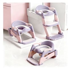 Snugzy Toddler Potty Training Seat 3-in-1 Foldable Potty Training Toilet with Step Stool Adjustable Potty Chair with Urinals (Pink Purple)