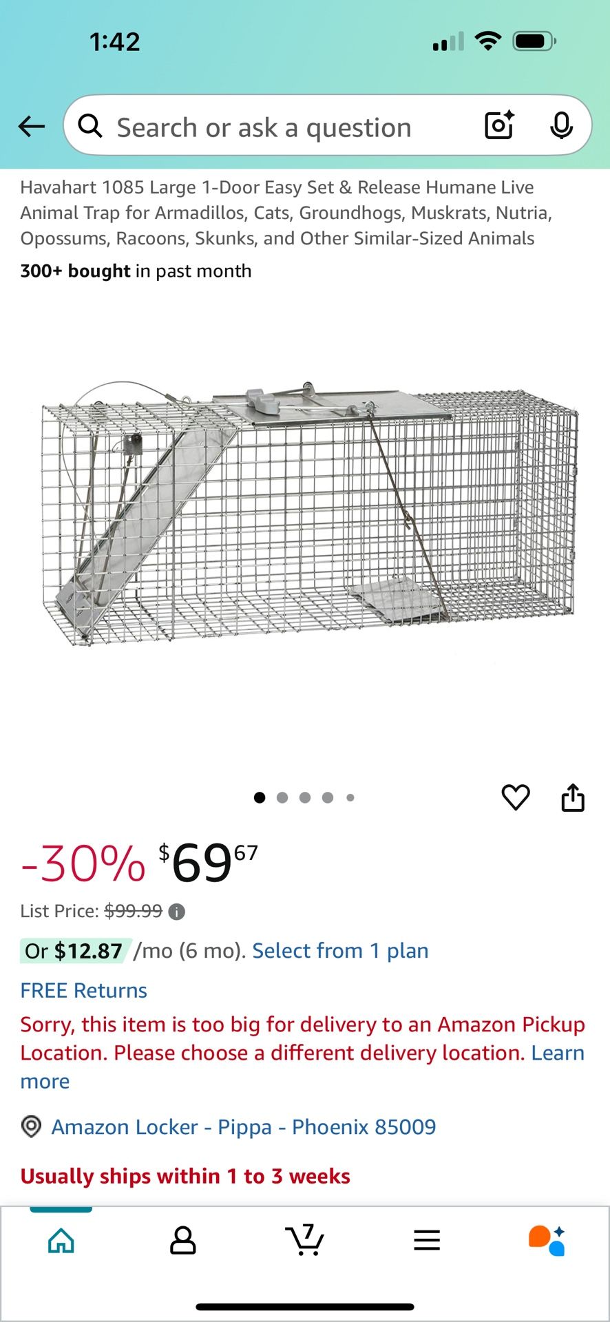Havahart 1085 Large 1-Door Easy Set & Release Humane Live Animal Trap for Armadillos, Cats, Groundhogs, Muskrats, Nutria, Opossums, Racoons, Skunks, a