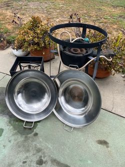 Large Stainless Steel Woks with Burner Stand Set