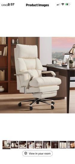 White Leather Executive Office Chair with Footrest