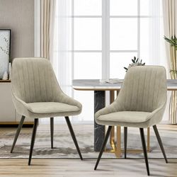  Modern Dining Chairs Set of 2 Upholstered Accent Chair, Mid Century Armless Leisure Chair, Kitchen Living Room Faux Suede Desk Side Chair with Metal 
