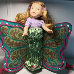 American Girl Wellie Wishers Willa 14" Doll blond Hair hazzel Eyes Freckles, American Girl Wellie Wishers Flutter Wing Butterfly Doll Carri Backpack 