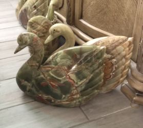 JADE OR MARBLE STONE SWANS