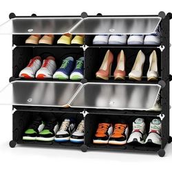 Shoe Rack, 4 Tier Shoe Storage Cabinet 16 Pair Plastic Shoe Shelves Organizer for Closet Hallway Bedroom Entryway Black