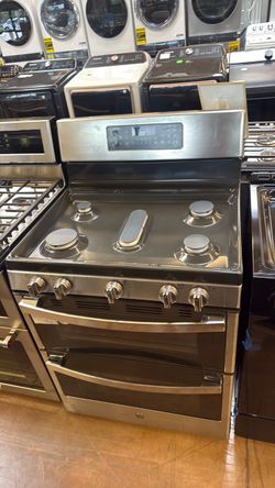 GE Stainless Steel Gas Range Double Oven 30”