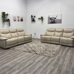 White Leather Recliner Couch Set - Free Delivery 