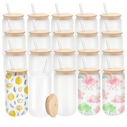 WHEATHUSK 20 Pack Sublimation Glass Cans Frosted 16oz Blanks Sublimation Beer Can Glass Borosilicate Glasses Tumbler With Bamboo Lids And Straws For B