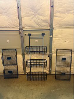(2) Black Metal Wire Wall Basket, 12x26, (1) 3 Piece Over the Door/Wall Mounted Organizer