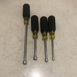 4 Kline Nut Drivers 1- 3/16 Long N 5 1/6 - 1/4 - 3 /16 Regular Used In Great Condition