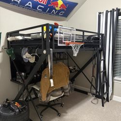 Full Size Loft Bunk Bed With Desk & Mattress 