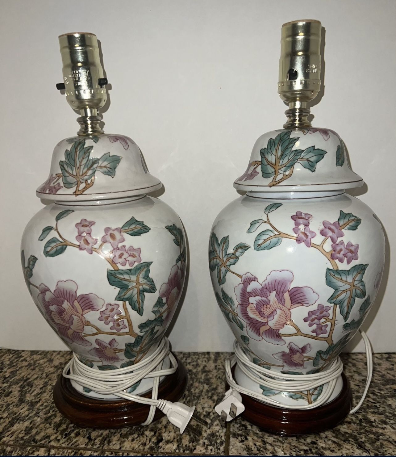 Pair Of Vtg Ginger Jar Table Lamps Ceramic Floral