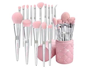 Elegant pink Ultra soft labeled Makeup Brushes Sets w/ Brush Holder Makeup Brush Set 15pc
