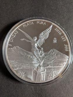 2016 Mexico 5 Onzas Silver Libertad Proof  .999 Silver Original Capsule