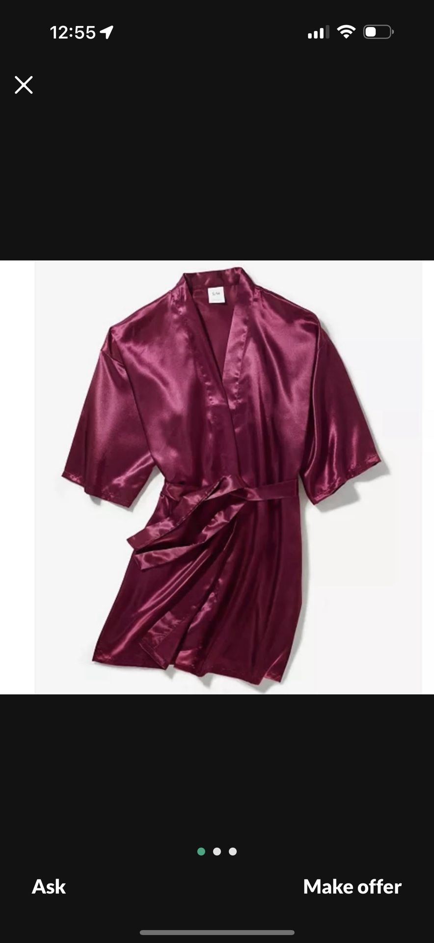 Macys new in a box women's satin robe in plum color size M