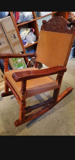 Leather and Wood Spanish Style Chair