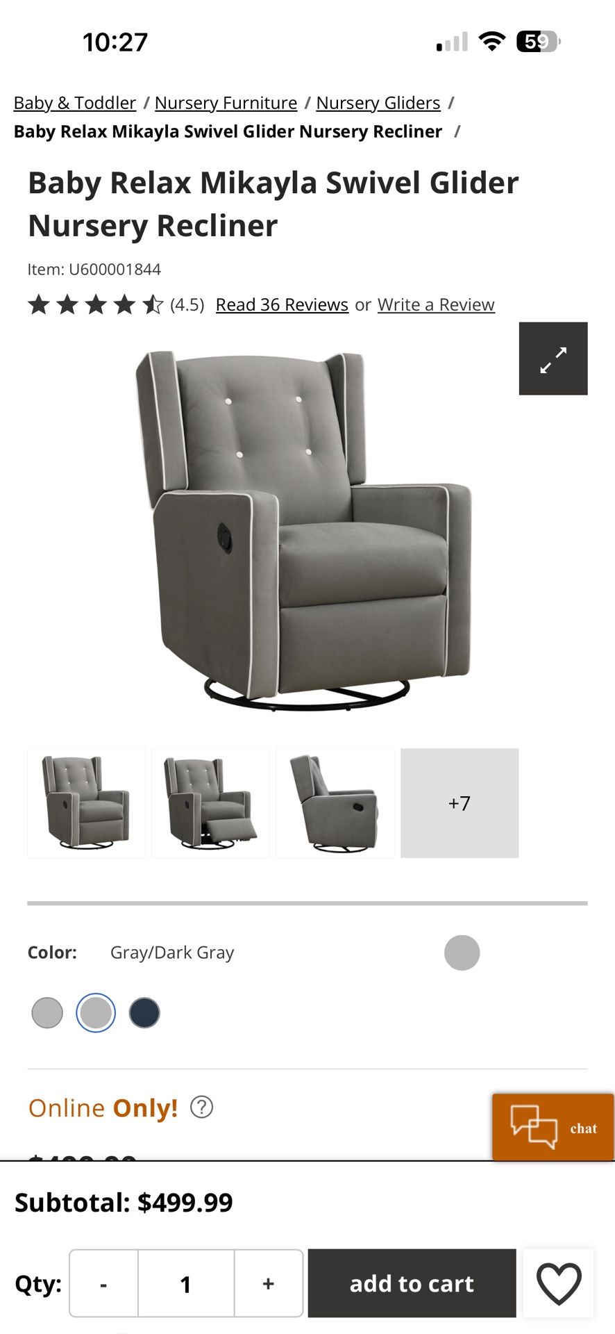 Baby Relax Mikayla Swivel Glider Nursery Recliner