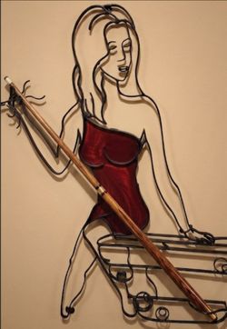 Vintage Mid-Century Retro Wire Metal Wall Art Woman Pool Cue Rack Holder - 70s/80s