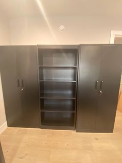 Two Black Steel Locking Cabinets