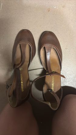 Green Cross Brown T-Strap Heels Size 5